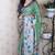 Green tussar silk kalamkari print zari woven border saree with contrast blouse piece