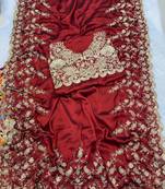 Red Color Seqnce Work Embroidery Silk Saree