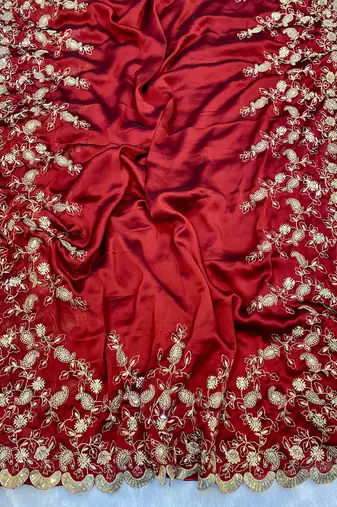 red designer silk saree with sequin work embroidery