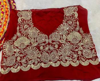 red designer silk saree with sequin work embroidery 4