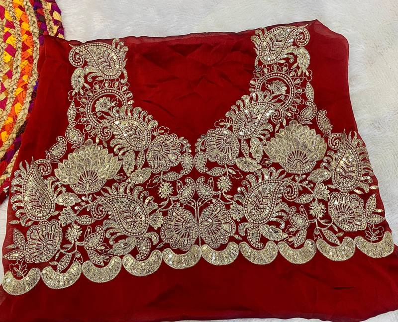 Red Color Seqnce Work Embroidery Silk Saree