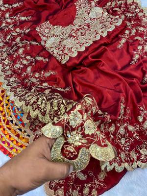 red designer silk saree with sequin work embroidery 5