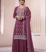 Dark Peach Art Silk Embroidery Sequence Work Kurta Palazzo Set with Dupatta For Women