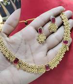 designer matt gold ruby stone necklace set for women