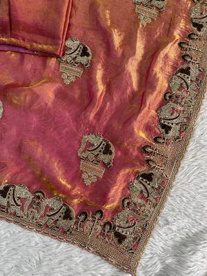 rose fendy satin saree with embroidery and siroski work 2