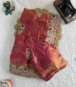Rose Color Embroidery work & Siroski Hand Work Fendy Satin Saree