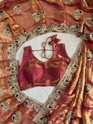 rose fendy satin saree with embroidery and siroski work 4