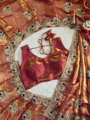 rose fendy satin saree with embroidery and siroski work 5