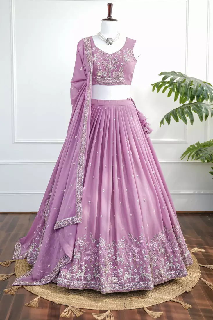 Lavender Hand Embroidery Star Georgette Lehenga Choli Set with Dupatta