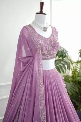 Lavender Hand Embroidery Star Georgette Lehenga Choli Set with Dupatta 2