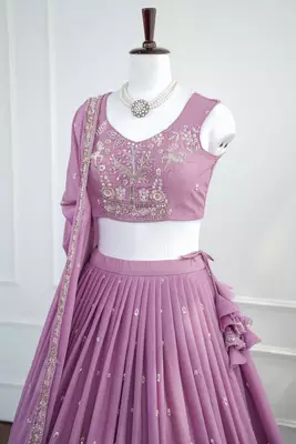 Lavender Hand Embroidery Star Georgette Lehenga Choli Set with Dupatta 3