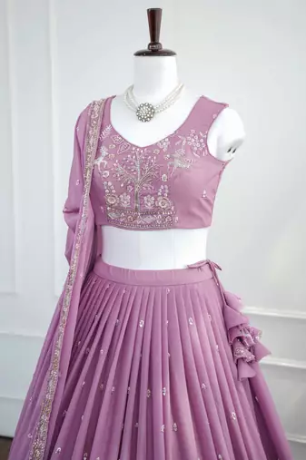 Lavender Hand Embroidery Star Georgette Lehenga Choli Set with Dupatta
