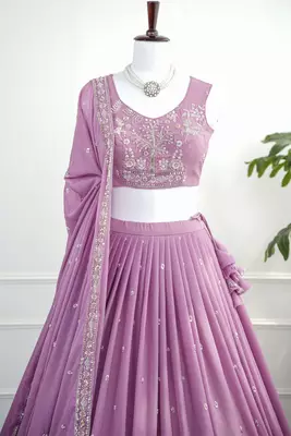 Lavender Hand Embroidery Star Georgette Lehenga Choli Set with Dupatta 4
