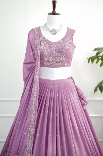 Lavender Hand Embroidery Star Georgette Lehenga Choli Set with Dupatta
