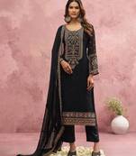 Black Georgette Beads Embroidery Work Kurta Pant Set with Dupatta For Women