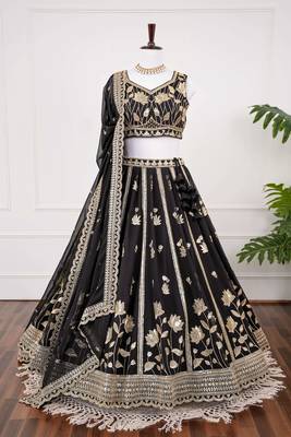 Black Thread & Sequins Work Fox Georgette Embroidered Lehenga Choli with Dupatta 1