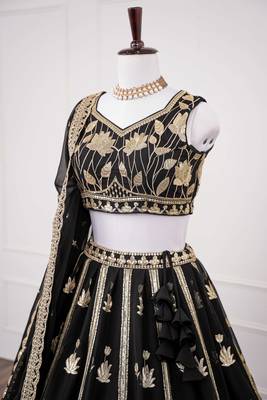 Black Thread & Sequins Work Fox Georgette Embroidered Lehenga Choli with Dupatta 4