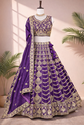Purple Thread & Sequence Work Georgette Embroidered Lehenga Choli with Dupatta 1