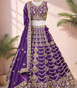 Purple Thread & Sequence Work Georgette Embroidered Lehenga Choli with Dupatta