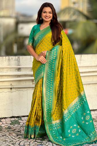 Patola silk ikkat zari weaving saree with contrast blouse piece