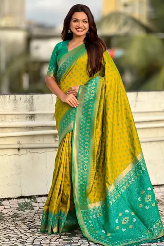 Patola silk ikkat zari weaving saree with contrast blouse piece