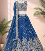 Blue Thread & Sequins Work Fox Georgette Embroidered Lehenga Choli with Dupatta