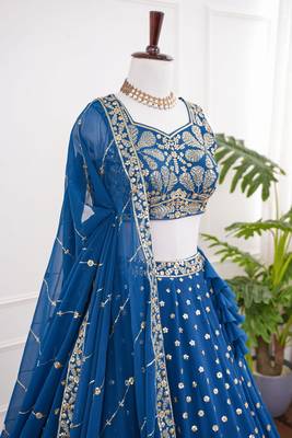 Blue Thread & Sequins Work Fox Georgette Embroidered Lehenga Choli with Dupatta 2