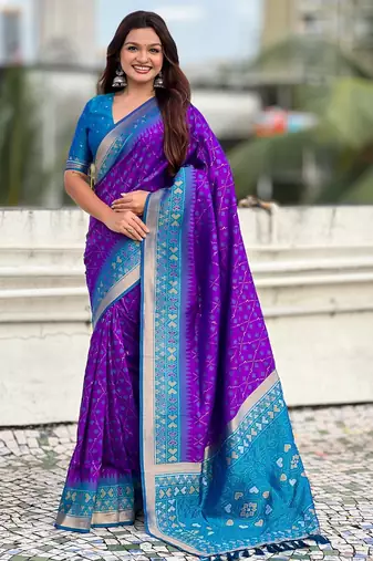 Patola silk ikkat zari weaving saree with contrast blouse piece