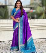purple patola silk saree with ikat weaving