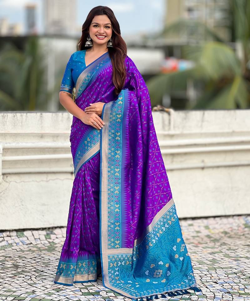 Patola silk ikkat zari weaving saree with contrast blouse piece