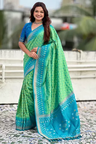 Patola silk ikkat zari weaving saree with contrast blouse piece