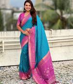 blue patola silk saree with ikat weaving