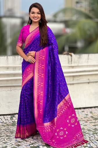 Patola silk ikkat zari weaving saree with contrast blouse piece