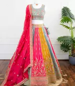 Multicolor Thread & Sequins Work Candy Silk Embroidered Lehenga Choli with Dupatta