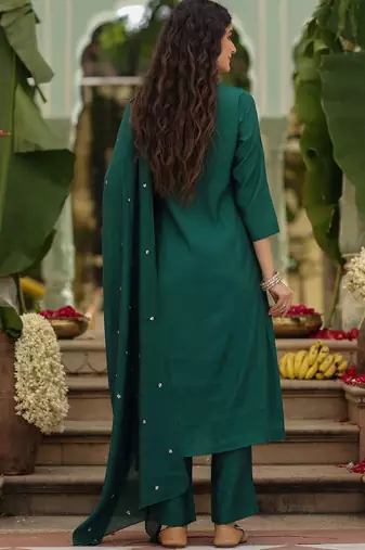 Women's Beautiful Embroidery Work Viscose Rayon Fabric Straight Kurta Pant and Dupatta Set