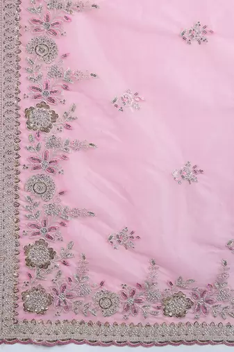 Pink Net Embroidery Sequuence Work Saree With Unstitch Blouse Piece