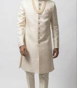 beige silk sherwani set with brasso work
