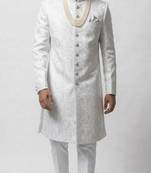 white silk sherwani set with brasso work