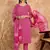 Pink floral print cotton straight kurta pant with dupatta set