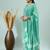 Rama green floral print cotton straight kurta pant with dupatta set