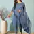 Navy blue floral print cotton straight kurta pant with dupatta set