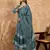 Teal blue floral print cotton straight kurta pant with dupatta set