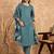 Teal blue floral print cotton straight kurta pant with dupatta set