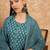 Teal blue floral print cotton straight kurta pant with dupatta set