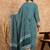Teal blue floral print cotton straight kurta pant with dupatta set