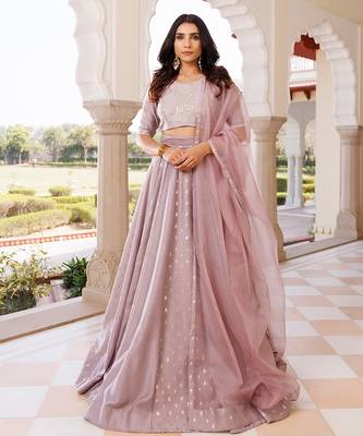 Deauville Mauve Purple Chanderi Lehenga set 1