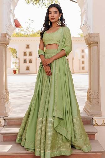 Arcadian Green Silk Lehenga Set