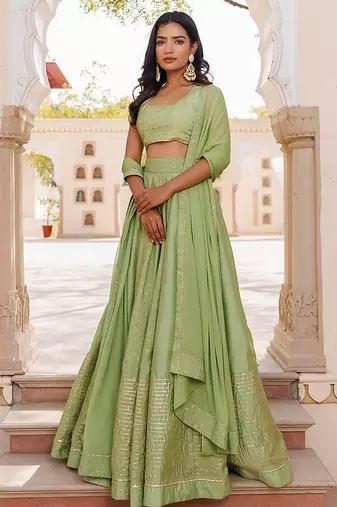 Arcadian Green Silk Lehenga Set