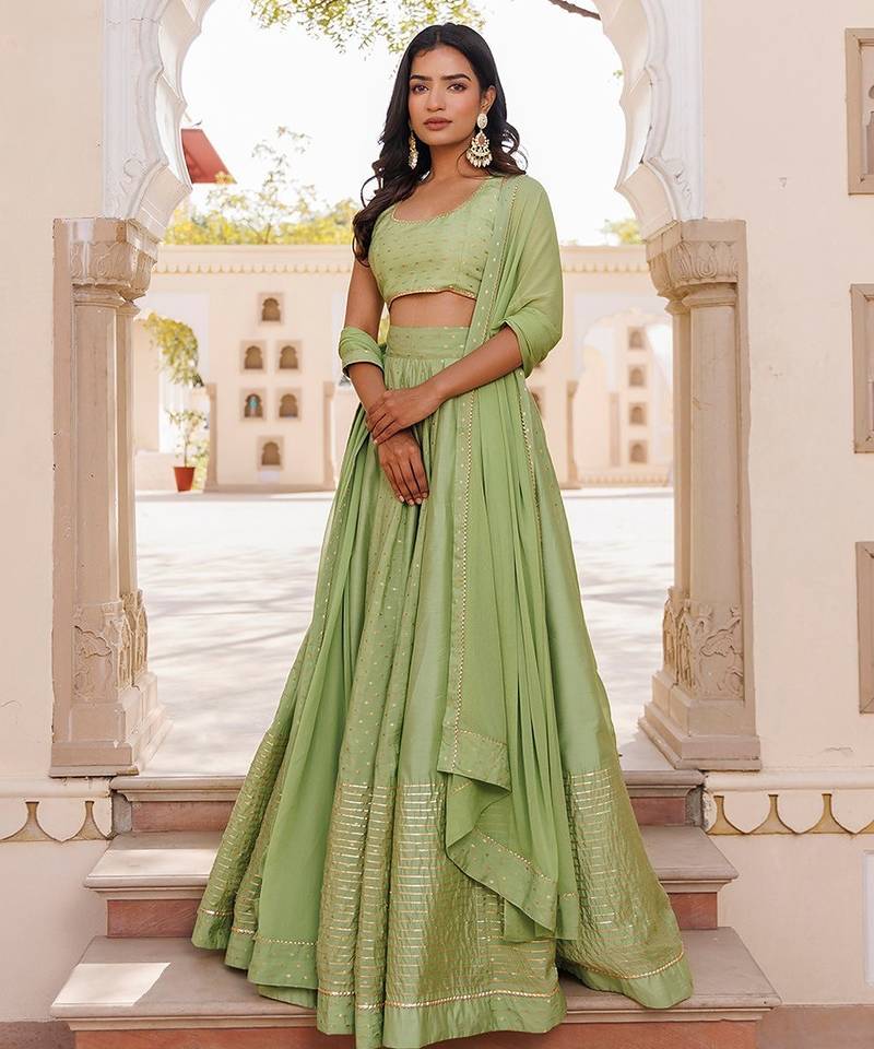 Arcadian Green Silk Lehenga Set