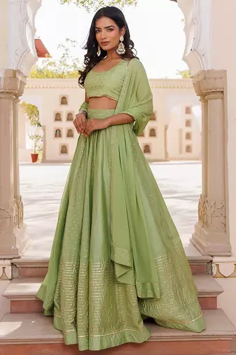 Arcadian Green Silk Lehenga Set